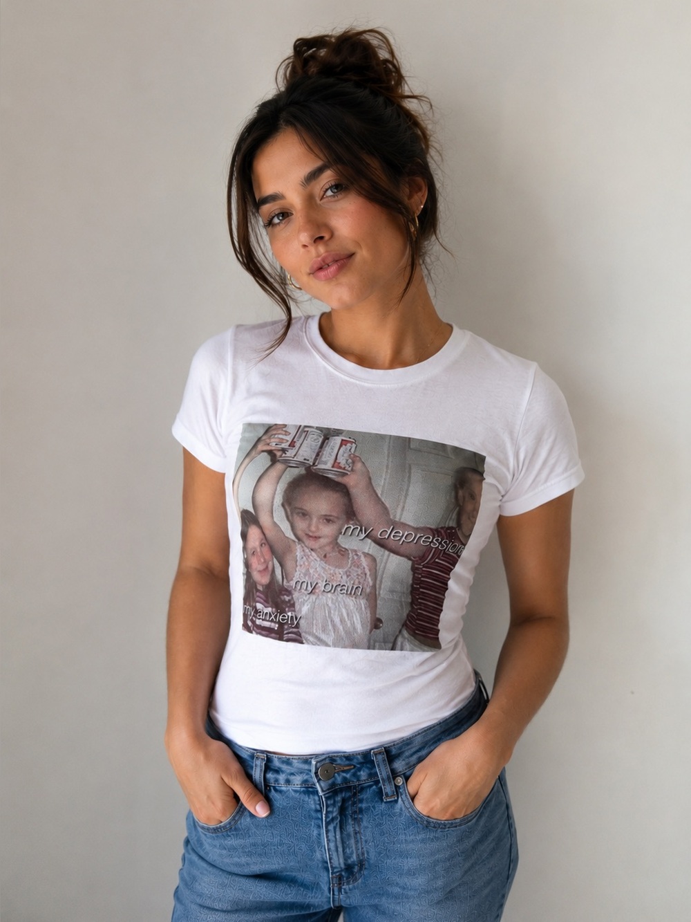 Graphic Meme White Tee with Photo Print